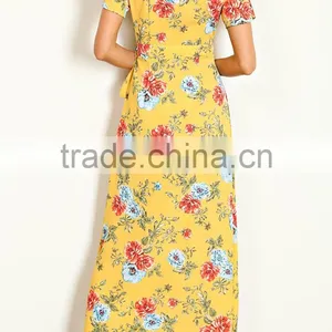 Kaftan Dress Beach Wear Women 95% POLYESTER 5% SPANDEX FLORAL PRINT SURPLICE RIBBON TIE MAXI DRESS Evening Gowns Long thumbnail-4