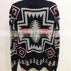Women Open Chest Knitted Patterns Aztec Cardigan Sweater thumbnail-3