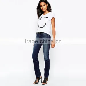 Plain Straight Latest Design Jeans Pants for Girl Washed Custom thumbnail-4