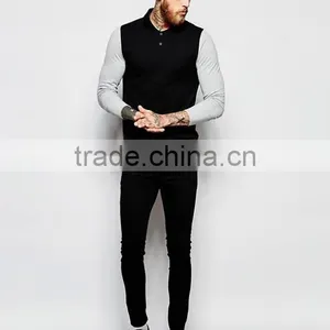 Best Price MGOO OEM Factory Long Sleeve Muscle Polo With Contrast Sleeves In Black thumbnail-4