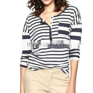 WOMEN'S STRIPED LONG SLEEVE T SHIRT WITH DESIGNED SLEEVES thumbnail-1