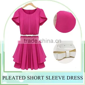 Wholesales Western Style Girls' Pleated Casual Chiffon Dresses, OL Plus Size Long Chiffon Dress With Zipper Design thumbnail-2