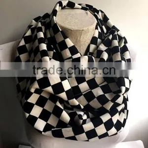 Black and White Checkered Scarf, Checkered Infinity Scarf, Women Accessories, Gift Ideas thumbnail-2