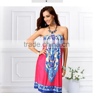 Walson Wholesale High Quality Boho Clothing Strapless Printed Sexy Dress thumbnail-4