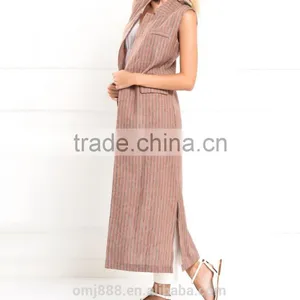 Fashion Ladies Pocket Red Long Vest Pattern thumbnail-1