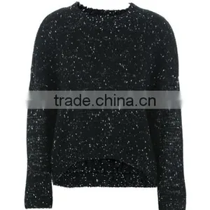 Ladies Cowl Neck Side Slit Loosev Fancy Knitting Patten Pullover Sweater for Wholesale thumbnail-6