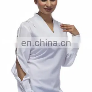 Blusas Femininas New Design Hot Summer Latest Stylish Sexy Sleeve Collar Neck Ivory Polyester Crepe Blouse Top For Ladies Women thumbnail-2
