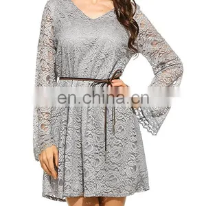 New Design Women's Elegant Lace Dress Summer Sexy V Collar Crochet Dress thumbnail-4