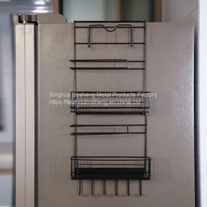 5 Layer Coated Wire Wall Mounted Multi-Layer Refrigerator Storage Rack With Hooks thumbnail-1