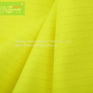 350gsm CVC60/39/1 FR AST Water Repellent Hi-Vis Fluorescent Yellow Fabric Flame-retardant Hi-vis Yellow Fabric thumbnail-2