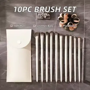 10 Pcs Cosmetic Brush Pu Leather Package Under-eye Eyeliner Smudging Brush Soft Hair Detailing Eyeshadow Brush Set thumbnail-1