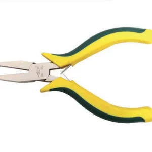 5 Inch Mini Flat Nose Pliers, CR-V Alloy Steel Mini Flat Jaw Pliers With Yellow-Black Non-slip TPR Handle thumbnail-1