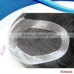 Whole Sale Unique Grey Brown Virgin Human Hair Free Style Mens Fish Net Toupee thumbnail-1