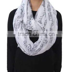 Music Note Printed Fashion Ladies Polyester Circular Scarf Neck Warmer thumbnail-5