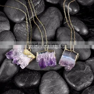 Purple Stone Chunky Necklace, Beautiful Necklace With Single Big Stone Pendant Quality Choice thumbnail-3