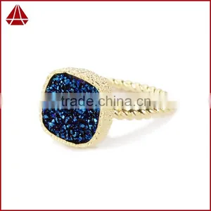 Navy Blue Druzy Ring Cushion Square Cut Stacking thumbnail-2
