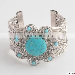 Large Turquoise Antique Silver Textured Wide Cuff Bangle thumbnail-3