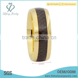 Simple Plated Gold With Carbon Fiber Inlay Titanium Ring Jewelry thumbnail-3