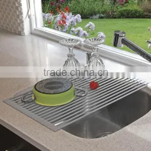 Foldable Roll Up Dish Drying Rack Stainless Steel Over the Sink Colander Dish Drainer Tray Quality Choice thumbnail-5