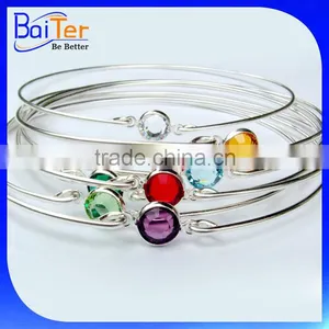 Popular Color Crystal Bangle Bracelet 925 Sterling Silver Stackable Birthstone Bracelets thumbnail-1