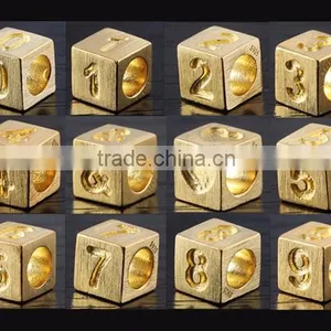 925 Sterling Silver Square Cube Number Beads Charm With 18K Gold Plating thumbnail-1