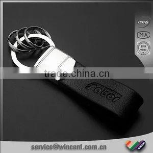 Custom Engraved Logo Three Rings Leather Keyring thumbnail-1