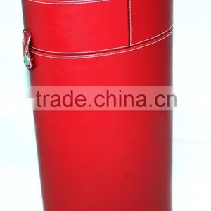 Red Color Leather Round Barrel Wine Box/Case With Handle thumbnail-2