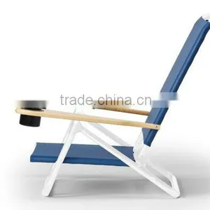 Mini-Sun Chaise Folding Beach Arm Chair With Cup Holders and White Frame thumbnail-1