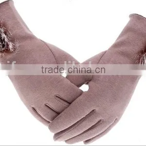 Wholesale Comfortable Winter Girls Rabbit Fur Balls Cuff Thick Wool Gloves thumbnail-1