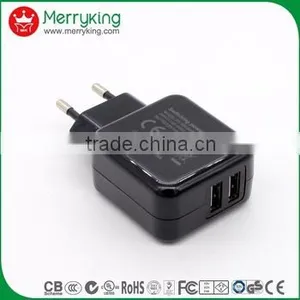 EU Plug Merryking Wholesale 5V2.1A Dual USB Charger CE/GS/CB Approved Power Adapter thumbnail-2