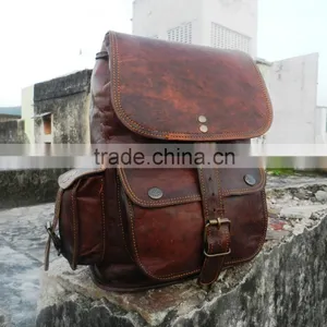 Real Rustic Brown Leather Vintage Travel/picnic/overnight Back Pack Bag thumbnail-1