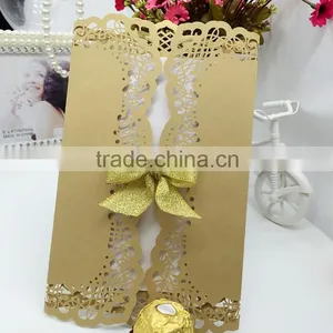 High Quality Decorating Laser Cut Gold Marriage Invitation Card thumbnail-1