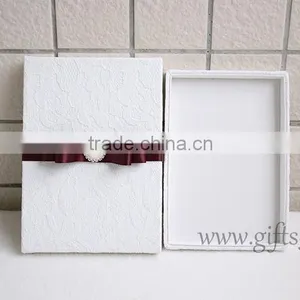 Excellent Lace Fabric Covered Wedding Invitation Boxes With Pearl thumbnail-2