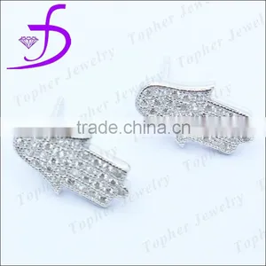 Silver Hand Shape Stud Earring Zircon Stone Rhodium Plated Factory Direct Sale thumbnail-1
