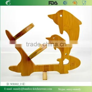 WR002 Dolphin Shape Bamboo Wine Rack, Bamboo Holder for Wine thumbnail-3