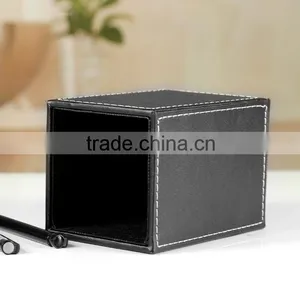 China Wholesale Office Stationery , Luxury Pen Holder, Leather Square Brush Pot thumbnail-5
