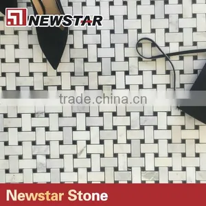 Basketwave Bianco Carrara White Marble Mosaic With Black Dot Floor Mosaic Tile thumbnail-1