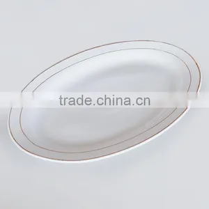 14" Ceramic Oval Shape Plate With Gold Line thumbnail-1