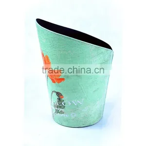 2016 Newest Flower Print Decorative Faux Leather Trash Can With Handle thumbnail-4