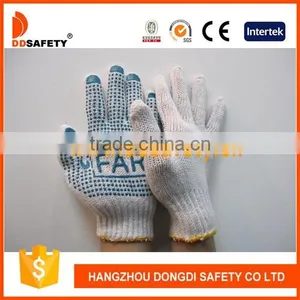 7G Bleach Polycotton Knitted Blue PVC Dots Safety Working Gloves thumbnail-1