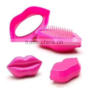 2015 Fashion Lip Shape Magic Detangling Tangle Hair Brush With Mirror thumbnail-2