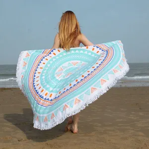 China Manufacture Custom Microfiber Round Beach Towel With Tassels thumbnail-2