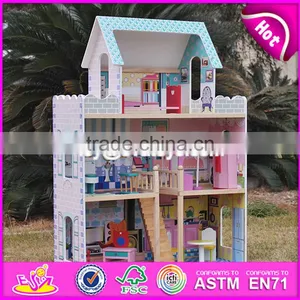2017 New Design Lovely Pretend Play Wooden Girls Dollhouse W06A161 thumbnail-2