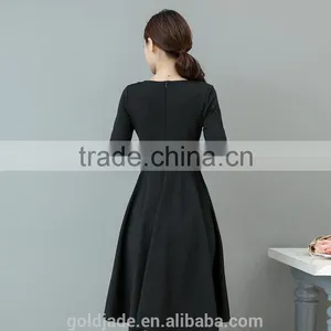 2016 Customized Manufacture Fashionable Wholesale Women Plain Color Dress Long-sleeve Spring Autumn Ladies Dress thumbnail-4