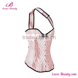 Pink Dot Pattern Overbust Gothic Plus Size Corset Steampunk thumbnail-2
