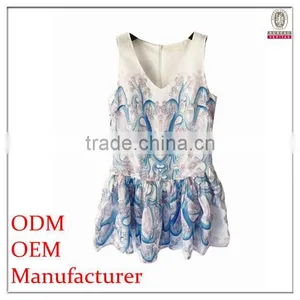 Ladies Casual Summer Fashion Sleeveless v Neck Print Tulle Flower Girl Dress Pattern thumbnail-1