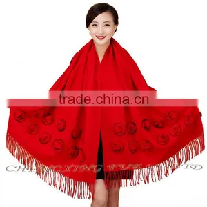 CX-B-P-36E Ladies Fashion Cashmere Shawl With Fur thumbnail-4
