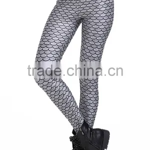 MGOO 2017 Fashion Manufacturer Custom Jersey Leggings 90 Polyester 10 Spandex Leggings Grey Mermaid Scale Print thumbnail-2