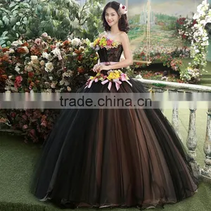 MGOO High End Black Puff Ball Prom Dress Beautiful Black Maxi Dress With Colorful Flowers Vestidos YDYS15B0018 thumbnail-2
