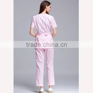 2016 New Women's Hospital Surgical / Medical Uniform Scrub Clothes Sets Short Sleeve With Adjusted Best At Waist Side thumbnail-4